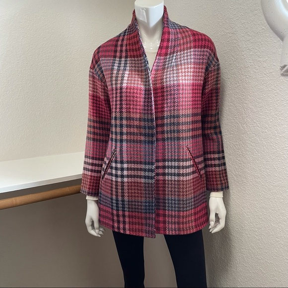 Rachel Zoe Pretty in Plaid Wool Blend Oversized Open Front Jacket | Sz XS - Picture 6 of 9